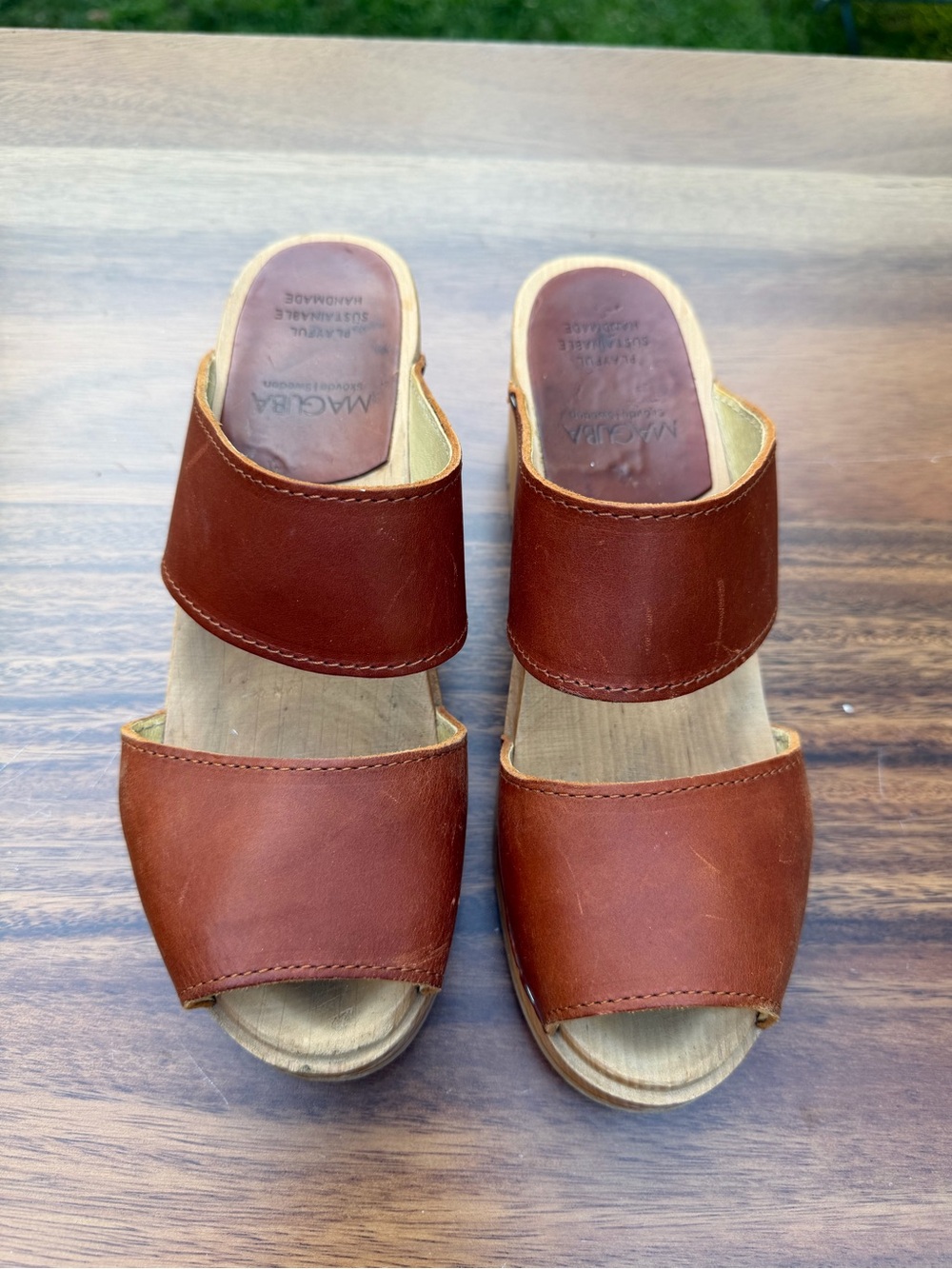 Maguba Tokyo Swedish Clogs Wooden Sandals Leather Two Strap Open Toe EU 36 US 6